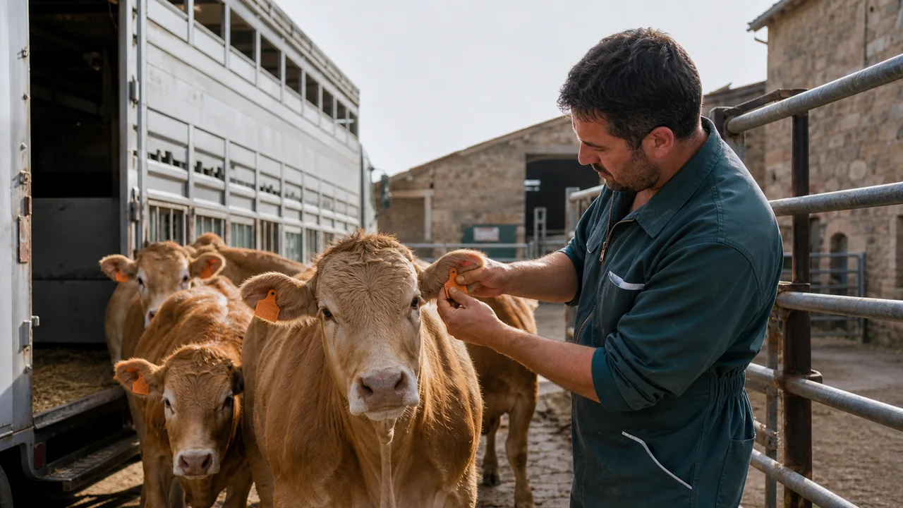 Ramader comprovant els cròtals dels bovins acabats d'arribar a l'explotació