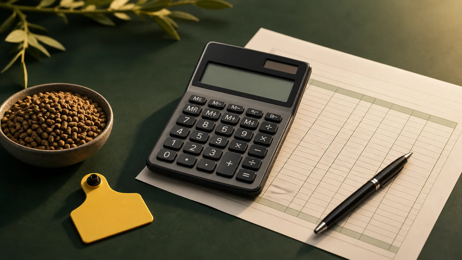 Calculadora, crotal bovino, pienso y hoja de costes para calcular la rentabilidad de terneros